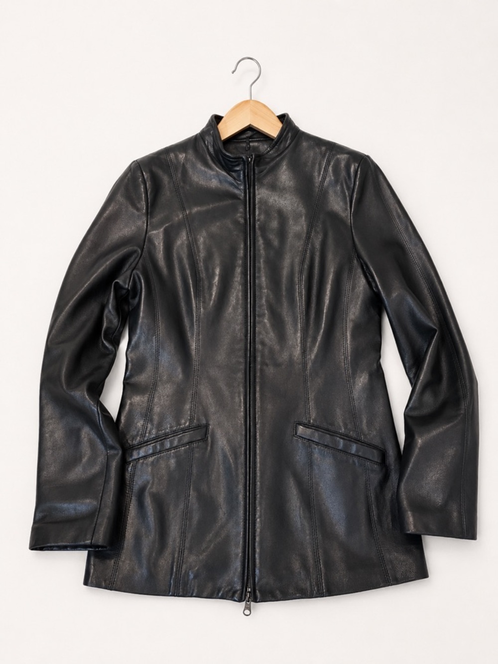 Vintage Danier Black Leather Jacket | Minimalist 90s Genuine Leather Coat - Picture 2 of 7